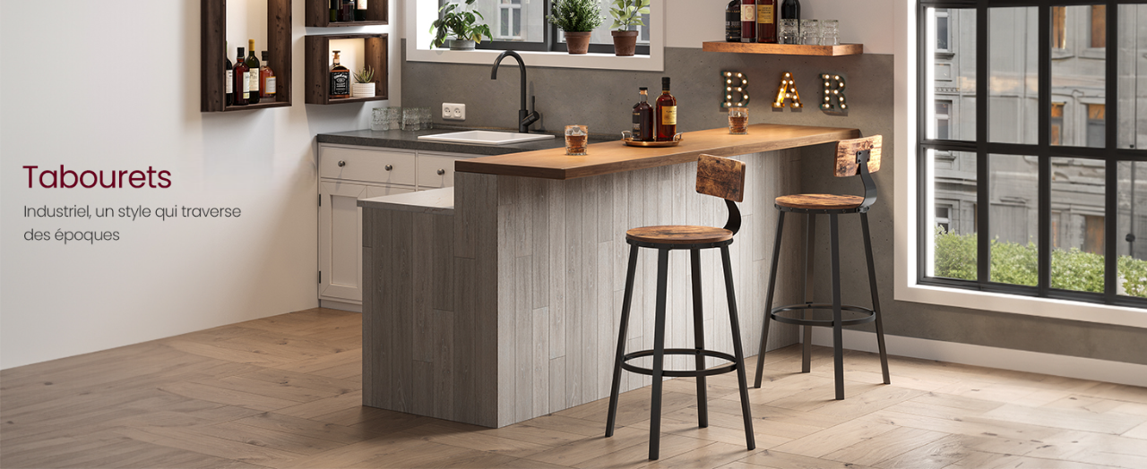 Set of 2 rustic industrial style bar stools