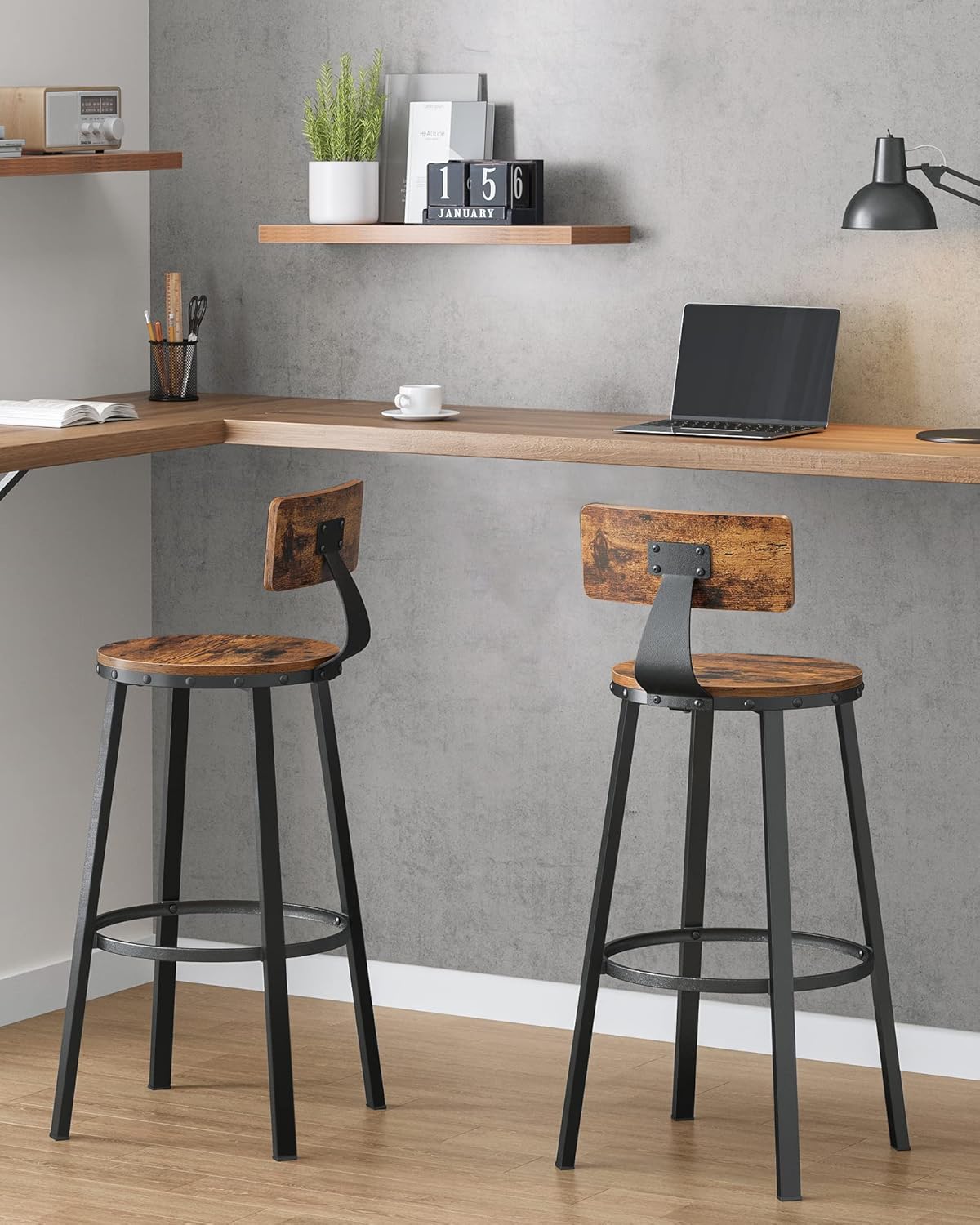 Set of 2 rustic industrial style bar stools