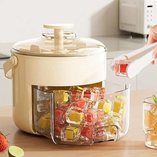 Ice Cube Tray with Lid & Bin – 2-in-1 Ice Maker & Storage Box | Portable with Scoop | Perfect for Home, Office, Camping