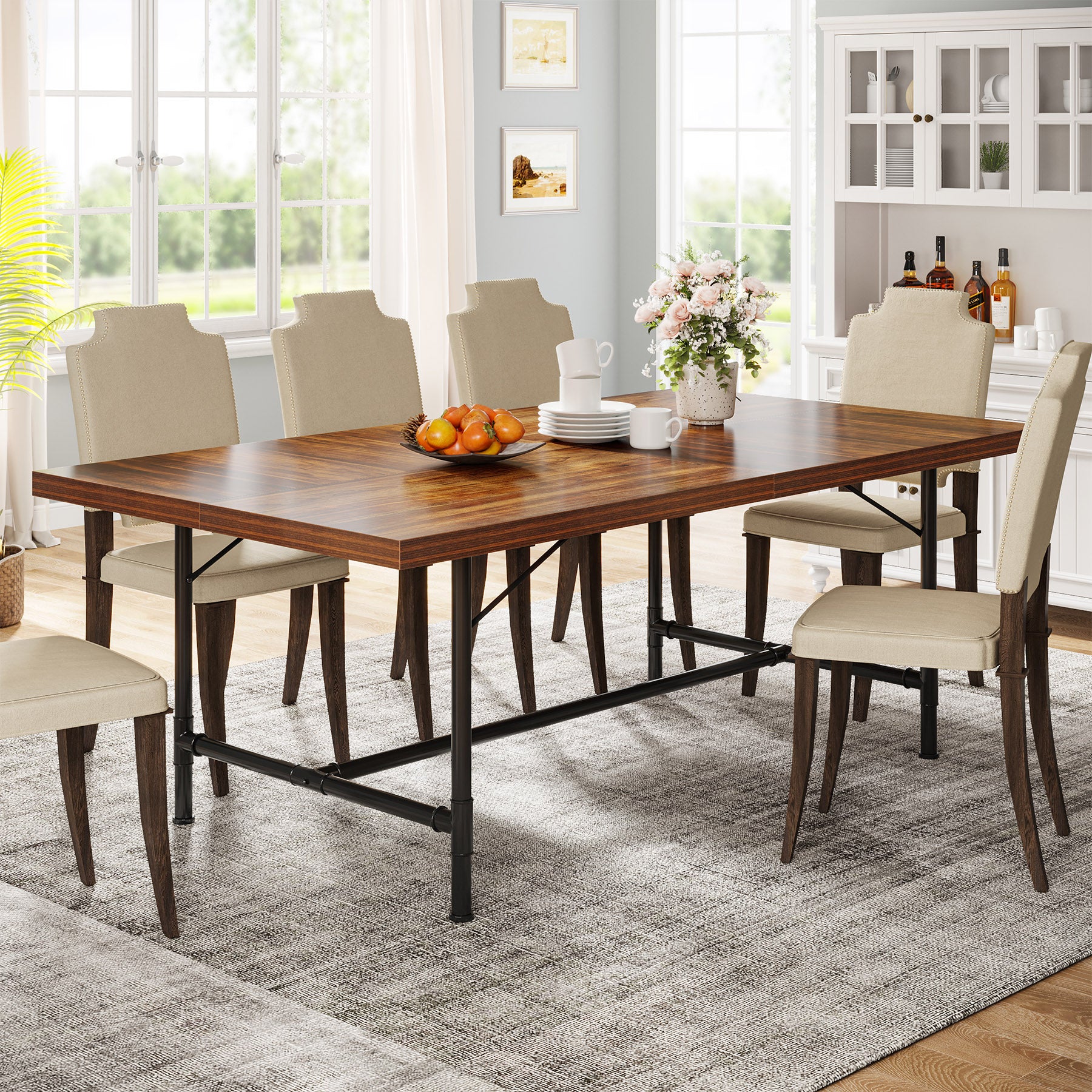 Wooden dining table with metal frame
