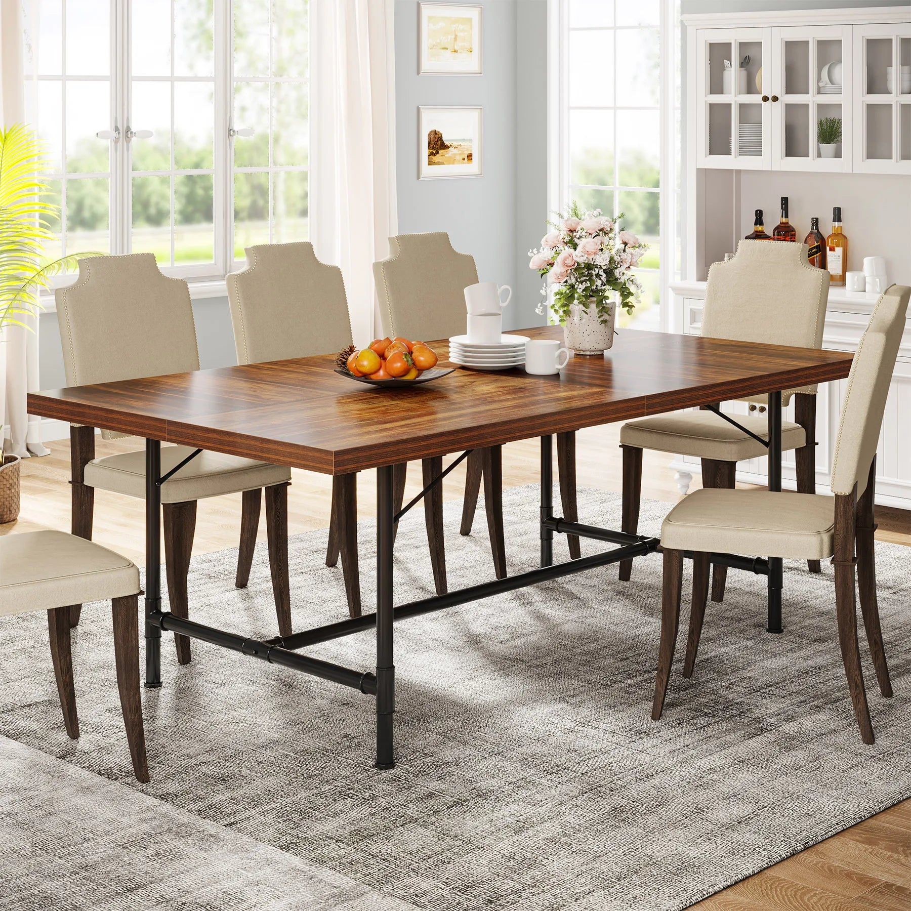 Wooden dining table with metal frame