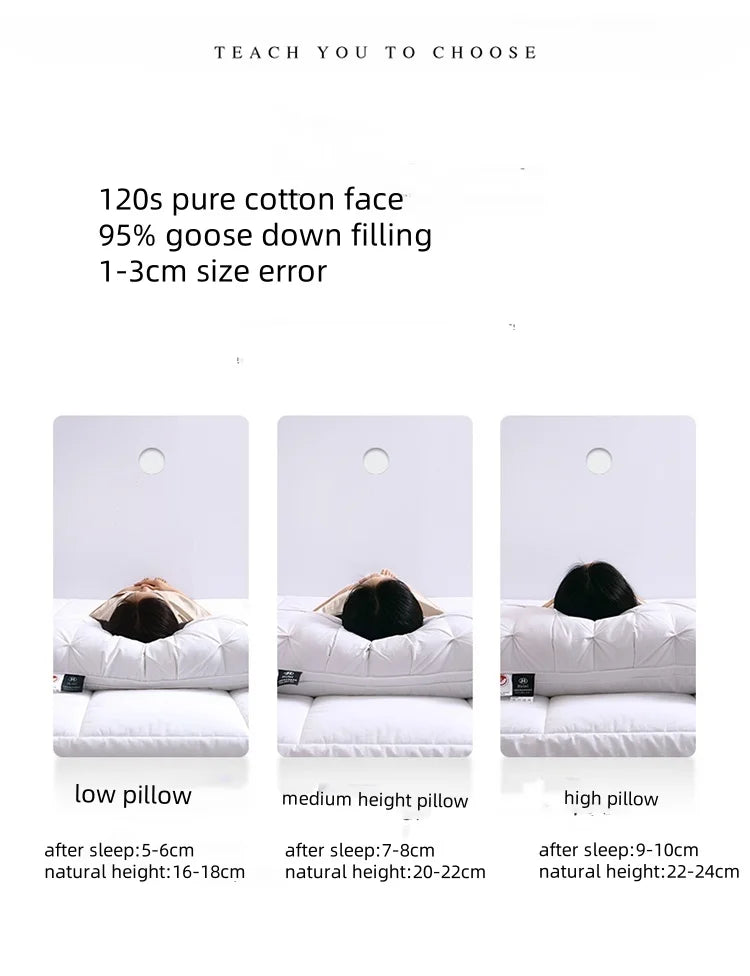 95% Goose Down Pillow for 5-Star Hotel Home,Pure Cotton Pillowcase,3D Bread Bedroom Sleeping Pillow,Adult Low-Mid-high almohadas