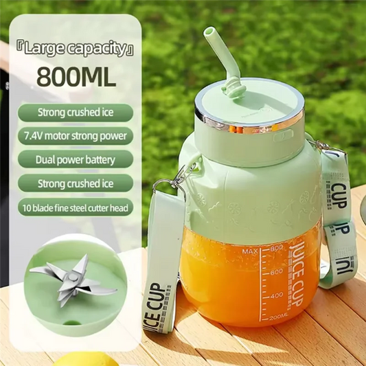 800ml Wireless Portable Electric Juicer Cup – 10 Stainless Steel Blades | USB Rechargeable Fruit Smoothie Blender with Straw & Lanyard