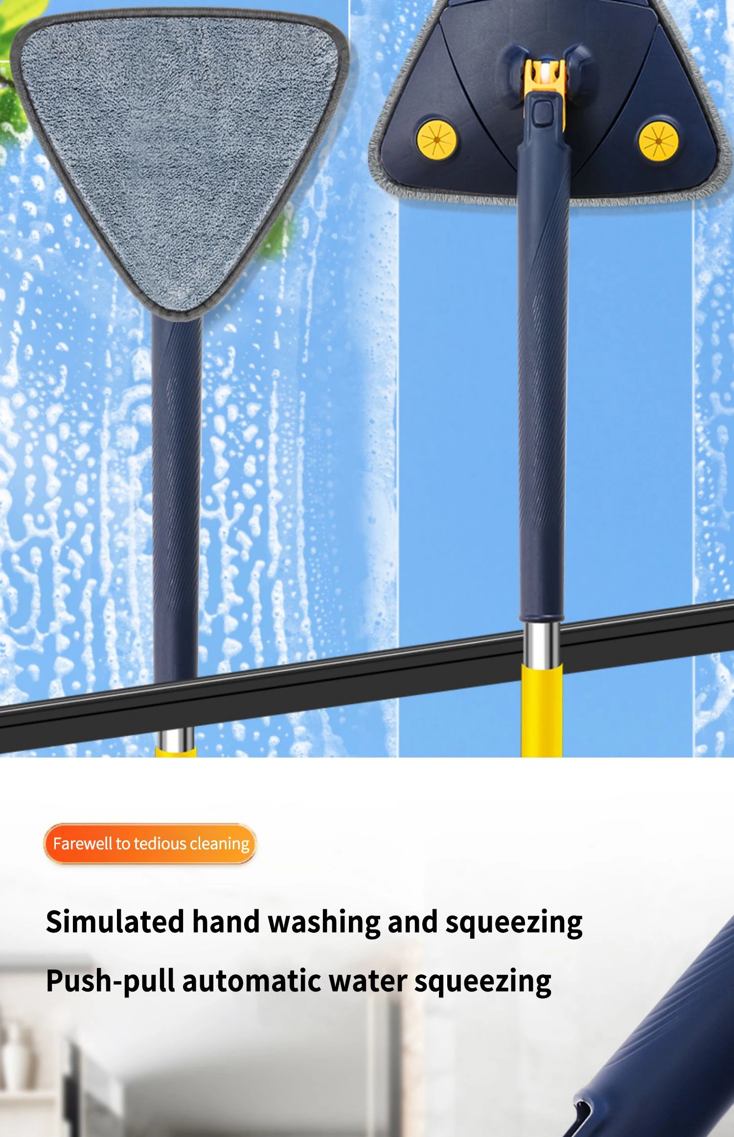 360° rotating triangular broom Powerful self-wringing