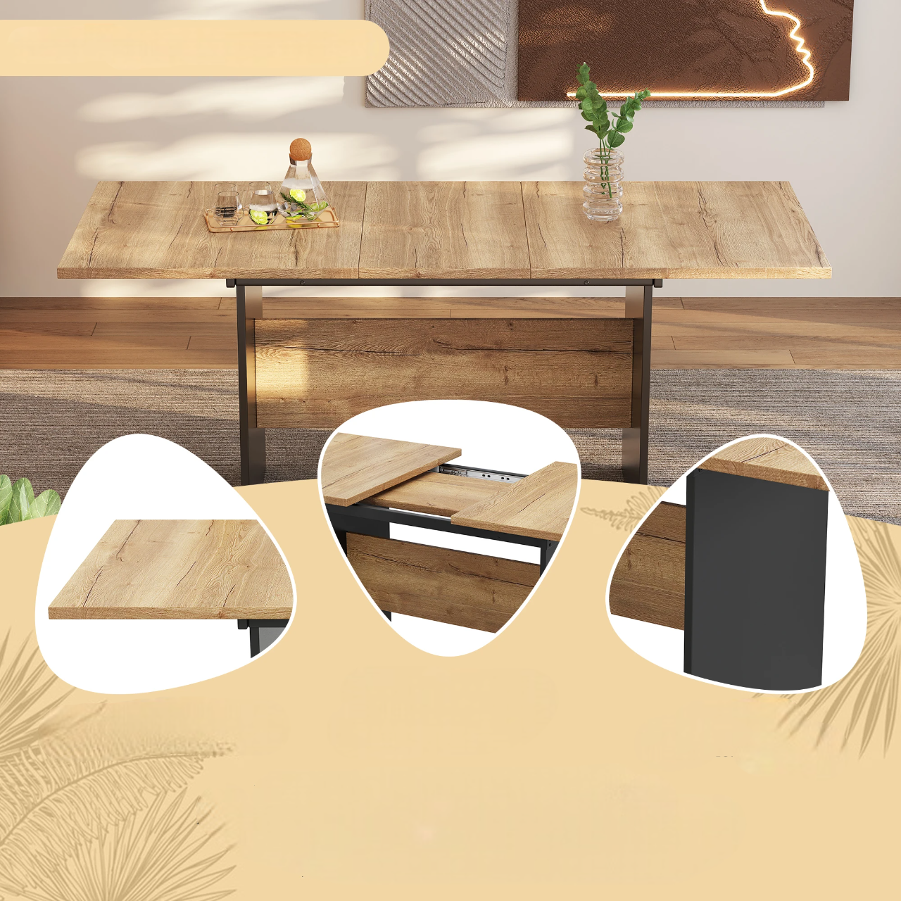Modern extendable wooden dining table