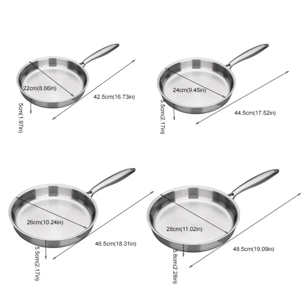 Stainless Steel Frying Pan – Uncoated Nonstick Skillet | Flat Bottom Saucepan for Gas & Induction