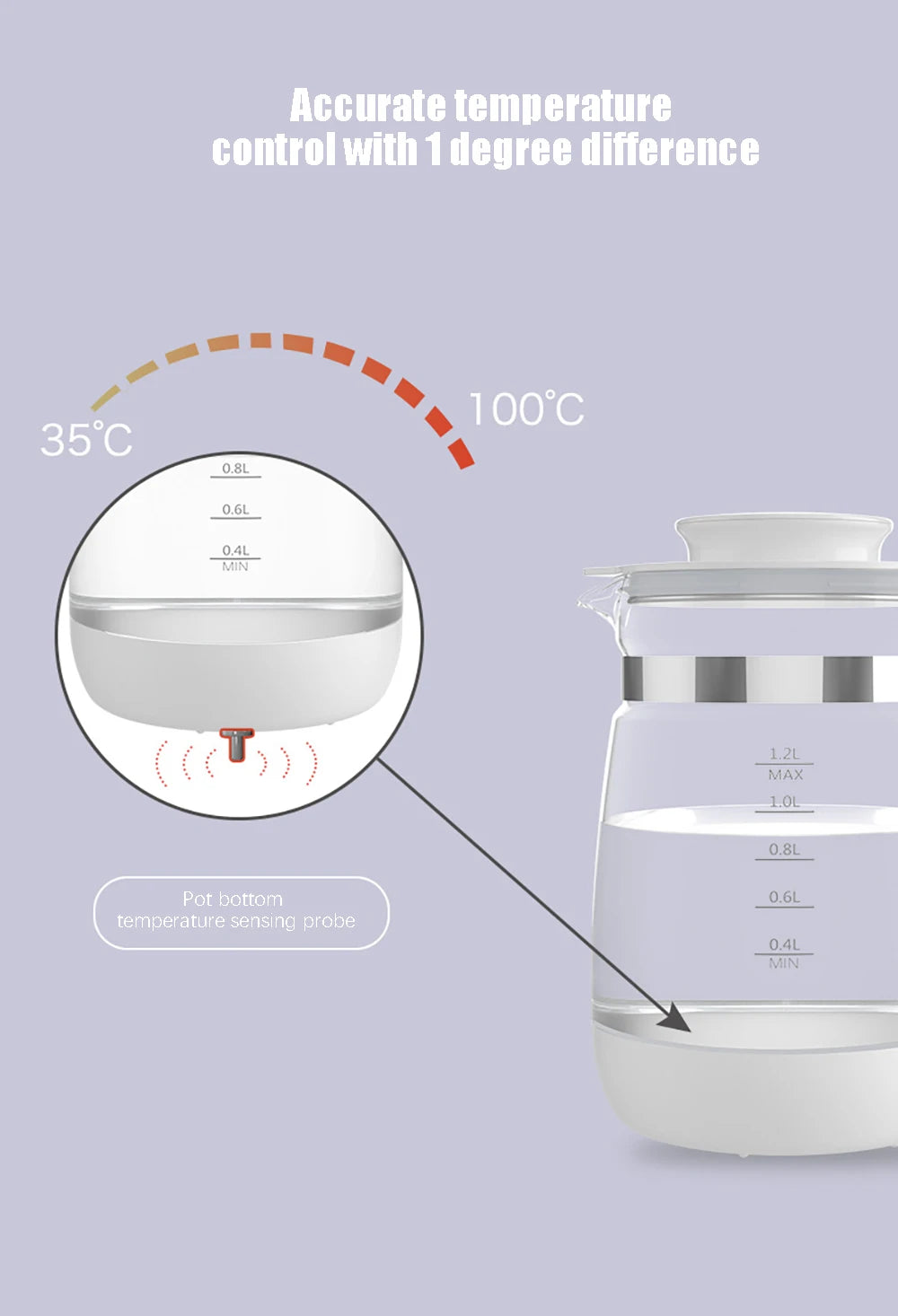 🍼 1.2L Smart Baby Kettle – 24H Thermostat Milk Warmer with Precise Temperature Control | 316L Stainless Steel