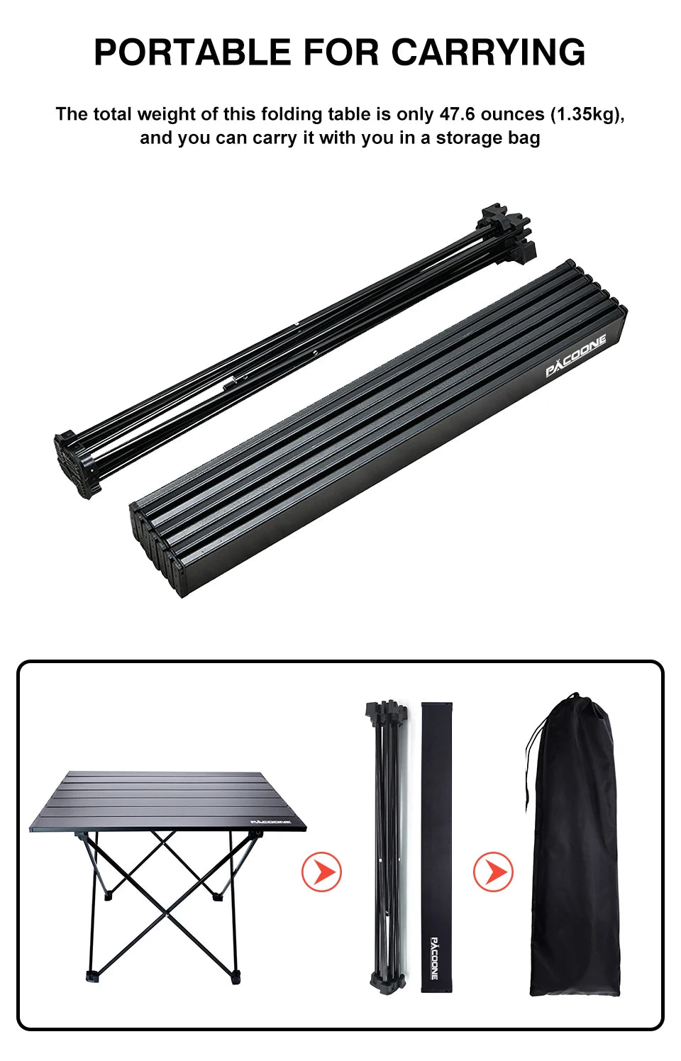 Ultralight Portable Camping Table – Foldable Aluminum Picnic Desk | 40x45x56 cm | Lightweight (1.3kg), Compact Carry Bag | For BBQ, Hiking, Outdoor Travel