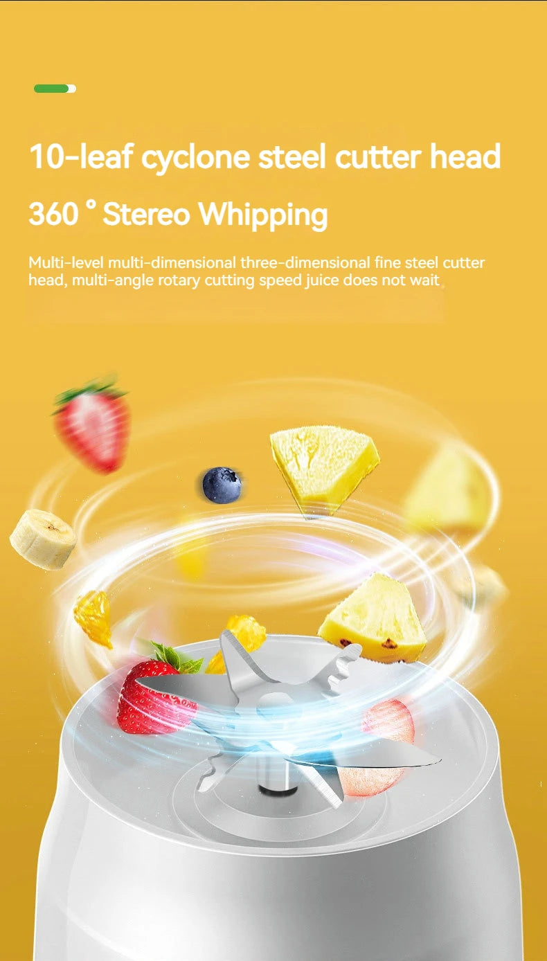 Portable Wireless Blender with Double Cups – 10-Blade High-Speed Juicer | 450ml | Rechargeable, Ice-Crushing, Baby Food & Smoothie Maker | White