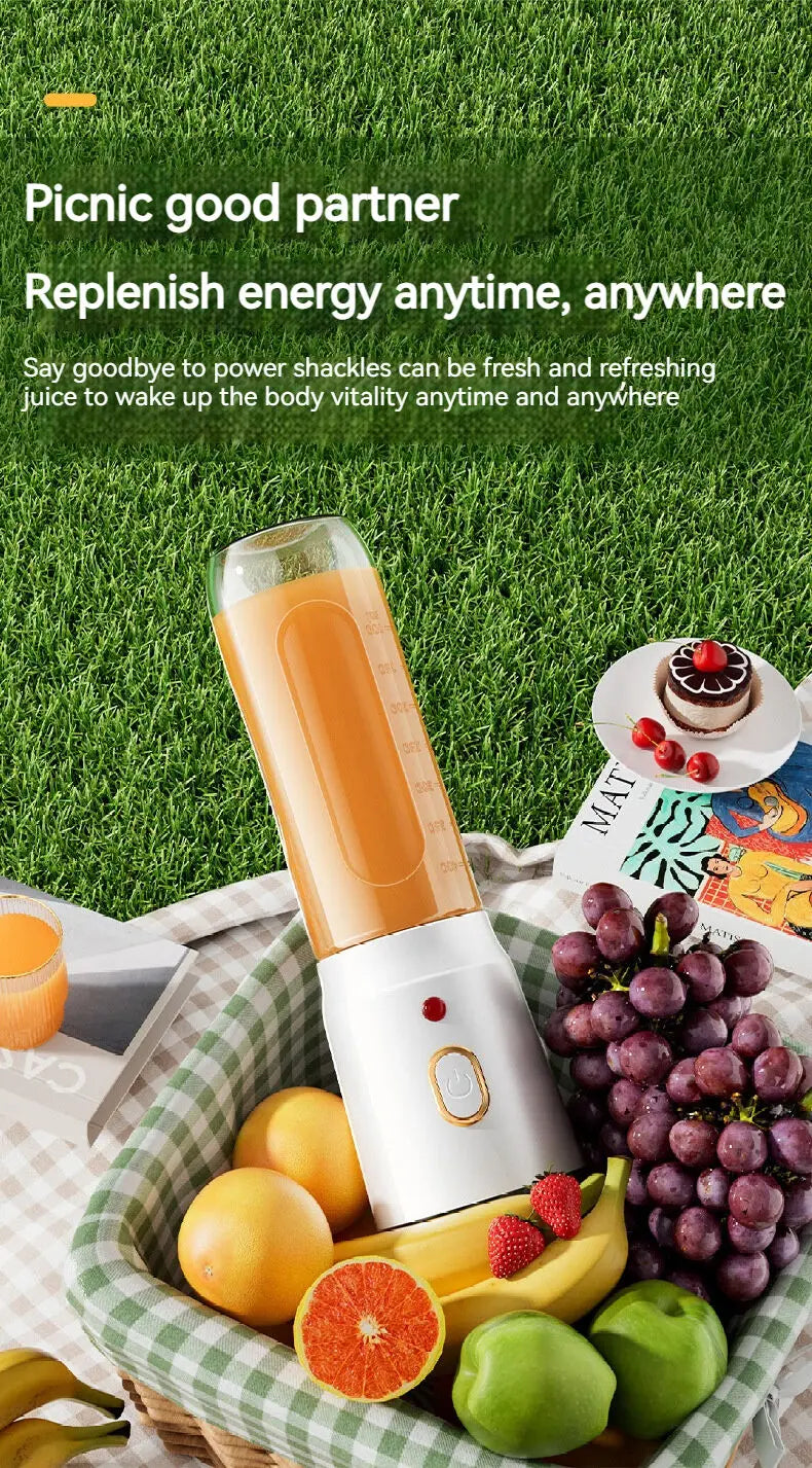 Portable Wireless Blender with Double Cups – 10-Blade High-Speed Juicer | 450ml | Rechargeable, Ice-Crushing, Baby Food & Smoothie Maker | White