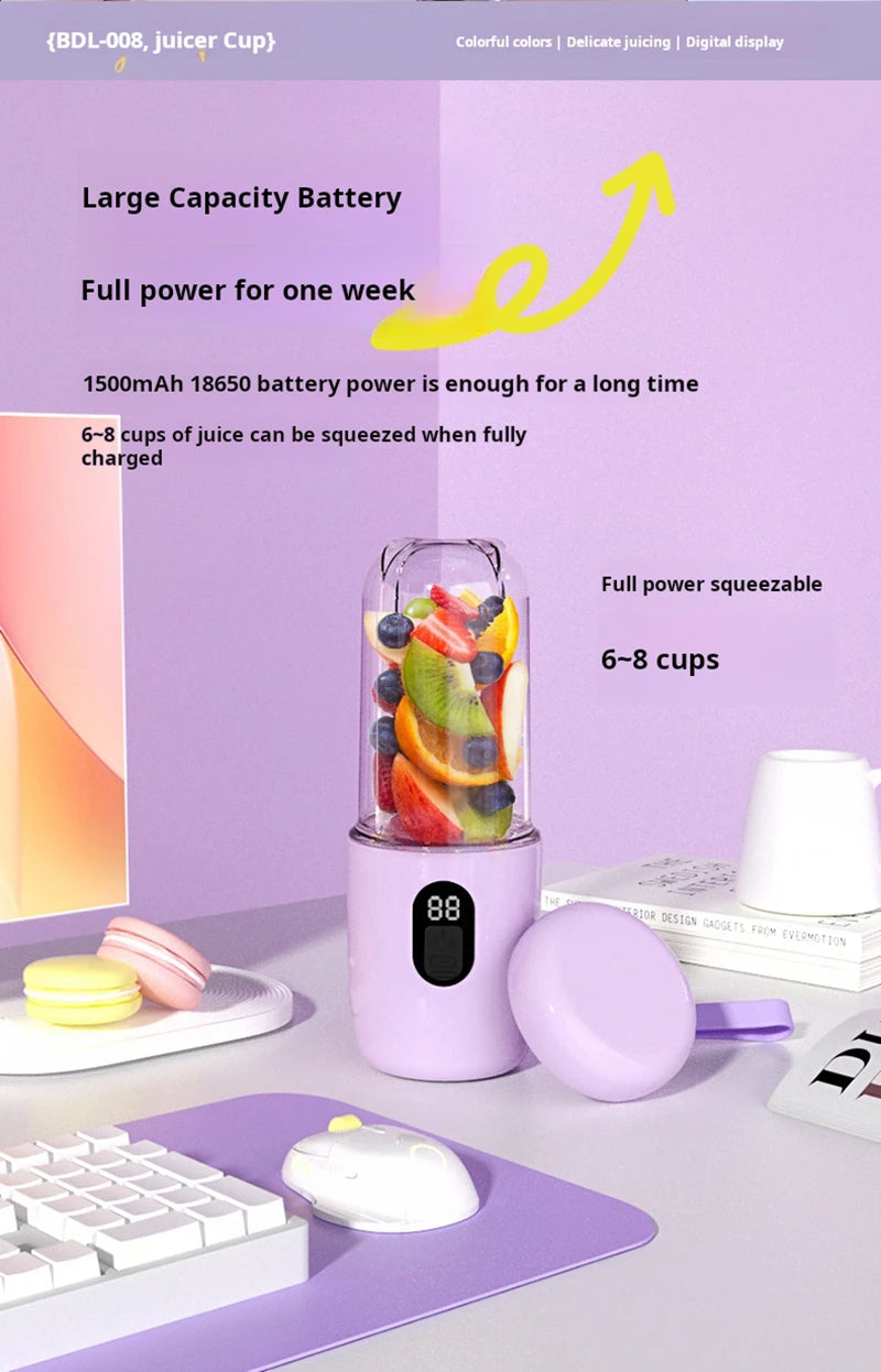 Portable USB Blender – 500ml Rechargeable Mini Juicer Bottle | Cordless Smoothie & Shake Maker with 1500mAh Battery