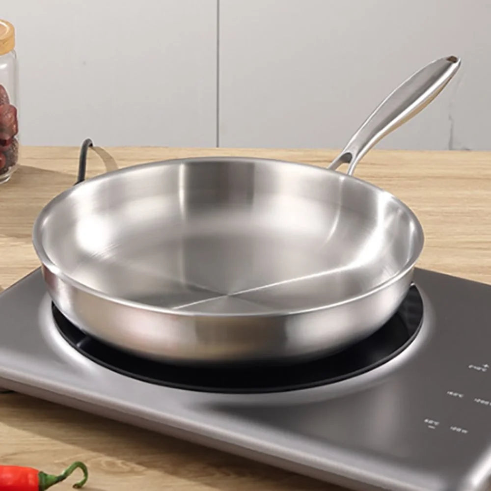 Stainless Steel Frying Pan – Uncoated Nonstick Skillet | Flat Bottom Saucepan for Gas & Induction