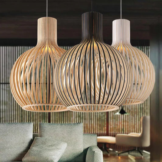 Japanese wooden art birdcage restaurant chandelier retro new Chinese lantern homestay Zen inspired bedside lamp