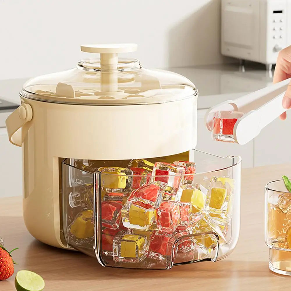 Ice Cube Tray with Lid & Bin – 2-in-1 Ice Maker & Storage Box | Portable with Scoop | Perfect for Home, Office, Camping