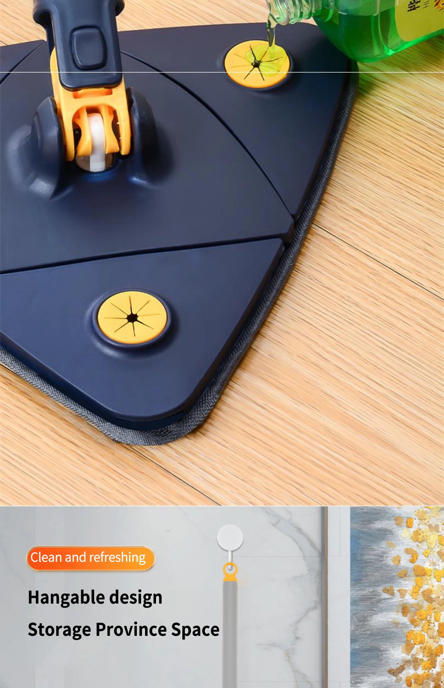 360° rotating triangular broom Powerful self-wringing