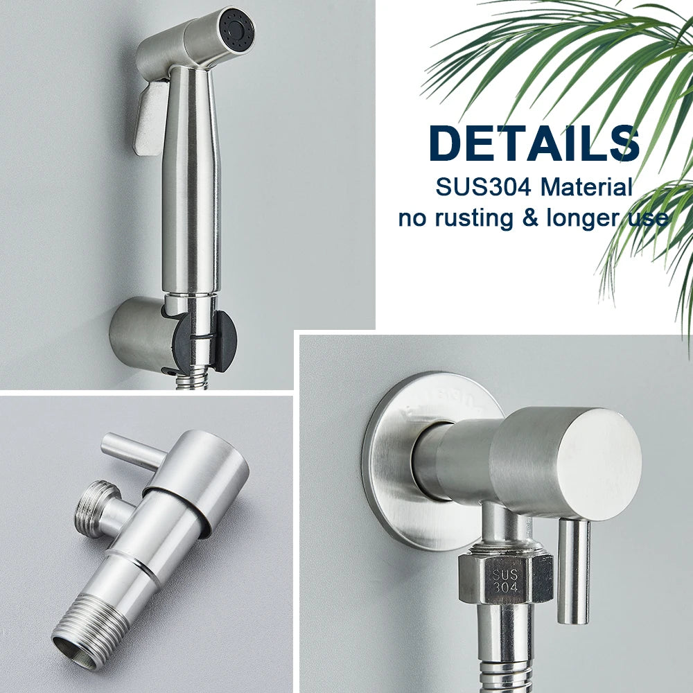 Black Single Cold Water Toilet Bidet Sprayer Faucet Bathroom Stainless Steel 304 Nickel Shower Bidet Wall Mounted Woman Cleaner