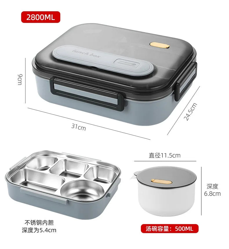 🥗 Stainless Steel Leak-Proof Lunch Box – 2800ML