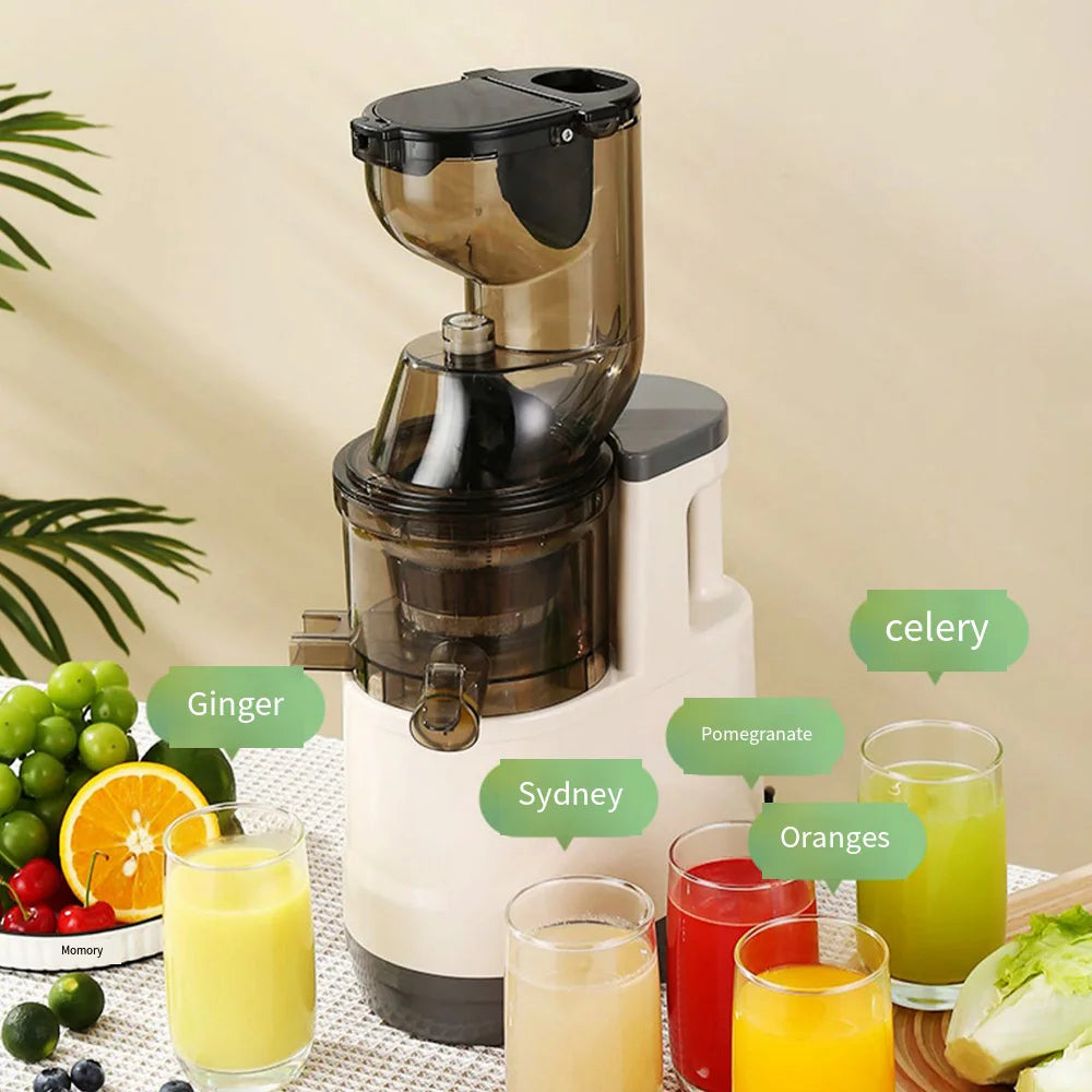 Slow Juicer Machine – Large Caliber Fruit & Vegetable Juice Extractor with Pulp Separator | Electric Juicer with Filter & Brush