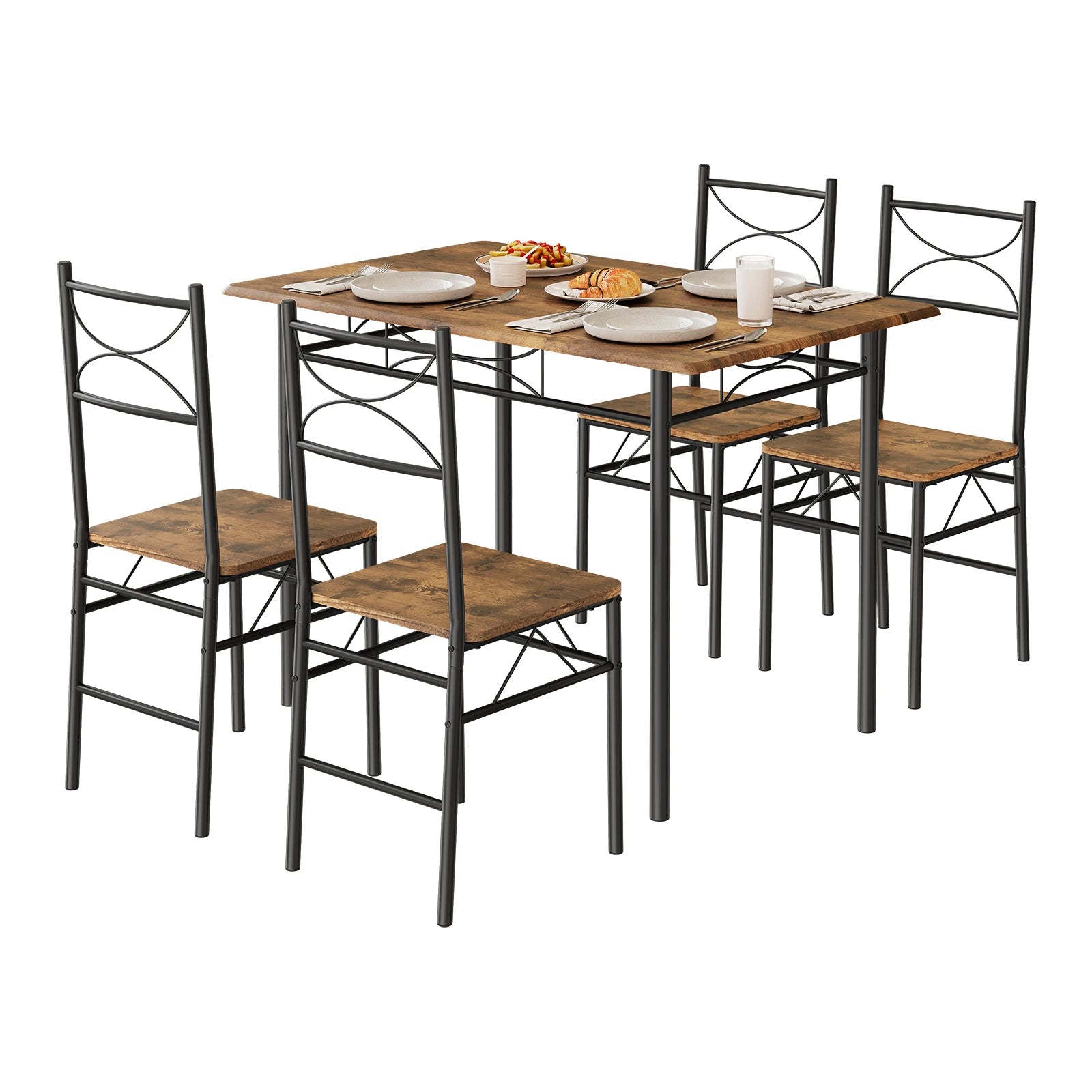 🍽️ Industrial Dining Table Set with 4 Chairs – 110 x 76 x 70 cm