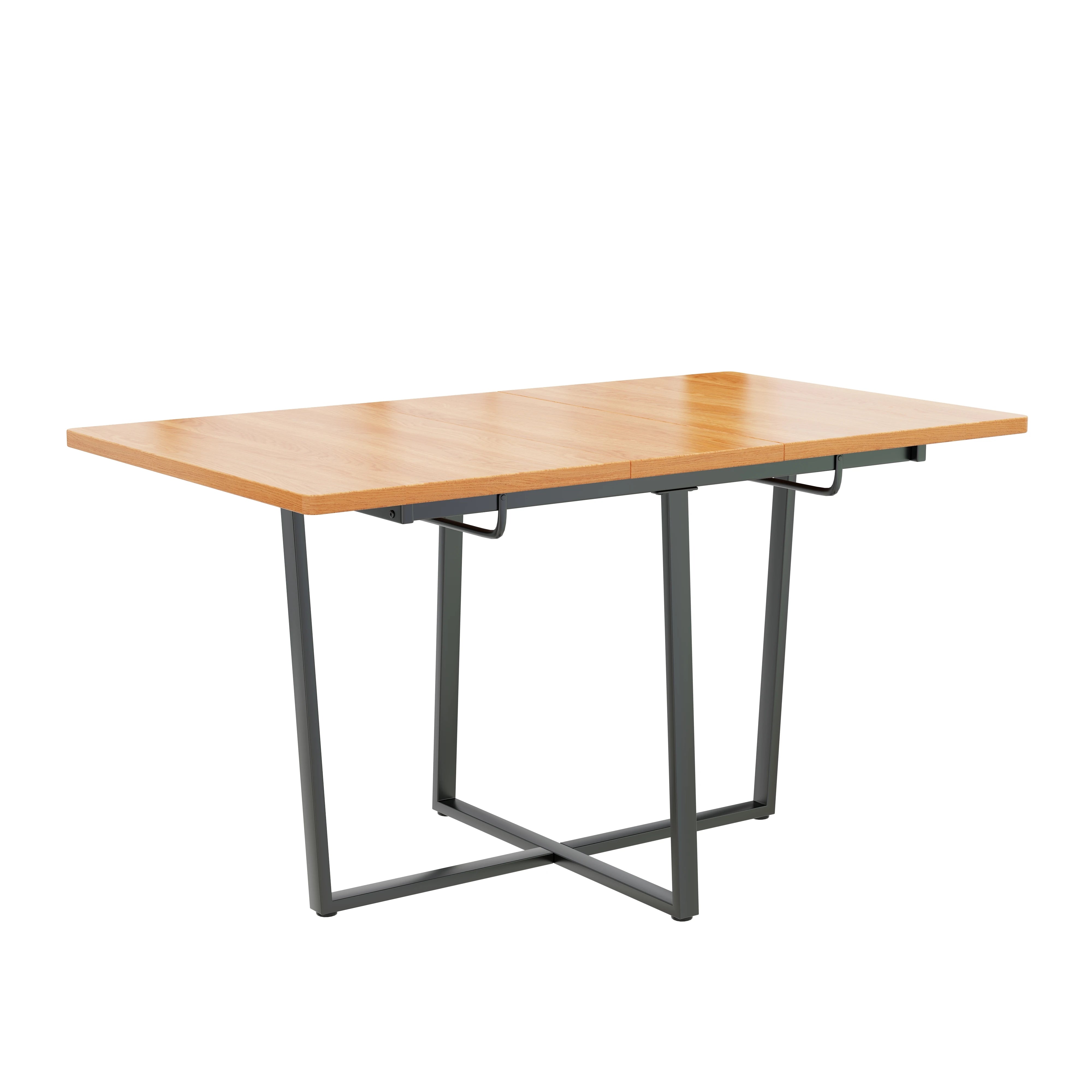 Modern extendable dining table with black metal legs for 4 to 6 people
