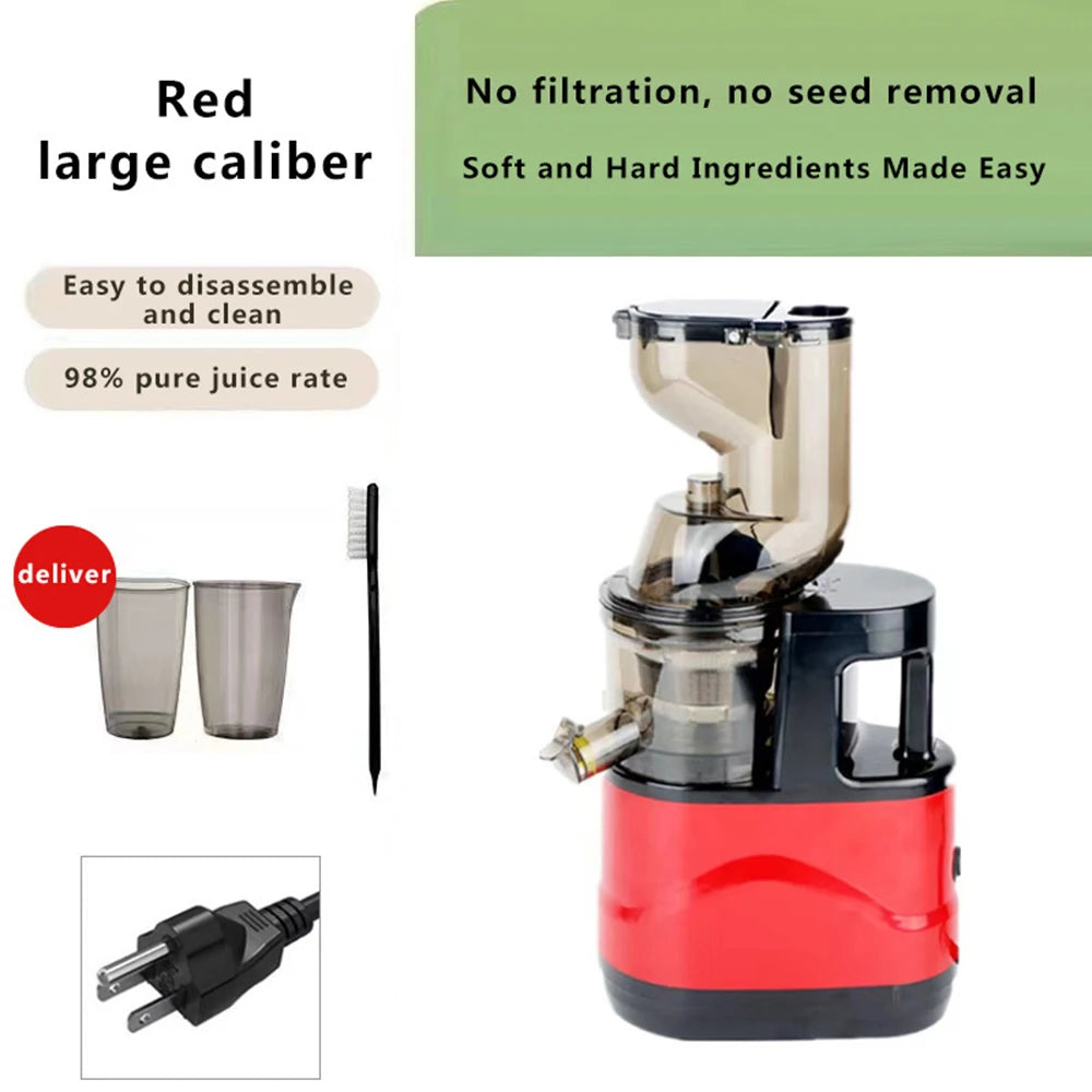 Slow Juicer Machine – Large Caliber Fruit & Vegetable Juice Extractor with Pulp Separator | Electric Juicer with Filter & Brush