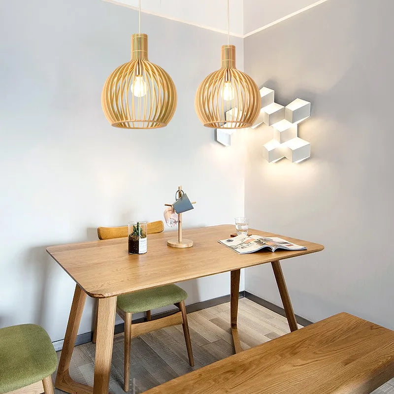Japanese wooden art birdcage restaurant chandelier retro new Chinese lantern homestay Zen inspired bedside lamp