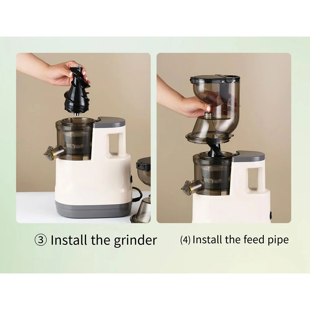Slow Juicer Machine – Large Caliber Fruit & Vegetable Juice Extractor with Pulp Separator | Electric Juicer with Filter & Brush