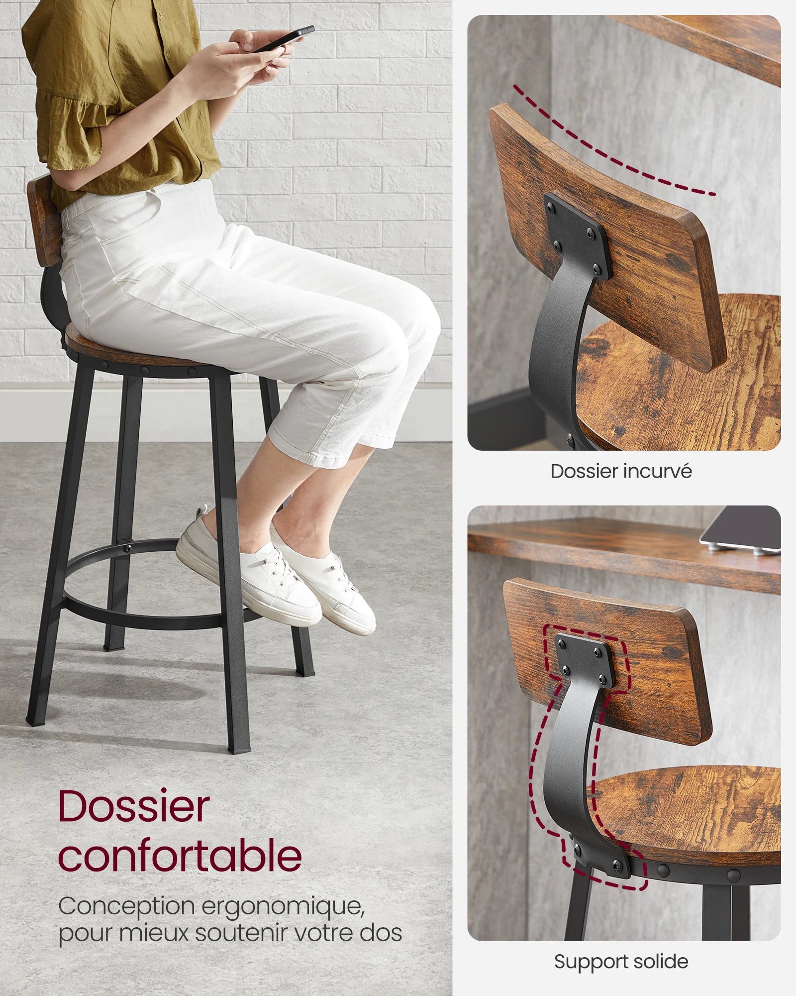 Set of 2 rustic industrial style bar stools