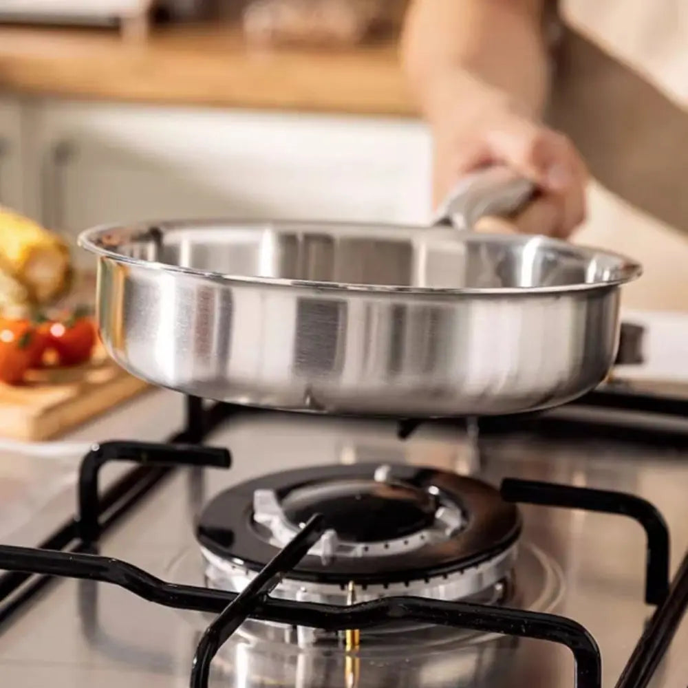 Stainless Steel Frying Pan – Uncoated Nonstick Skillet | Flat Bottom Saucepan for Gas & Induction