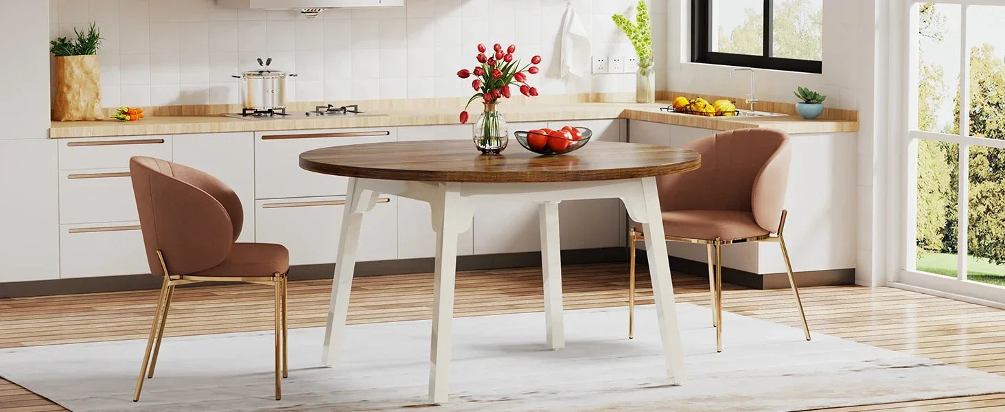 🍽️ Round Dining Table – Seats 4 to 6 | Solid Wood Legs | Vintage and Elegant Design