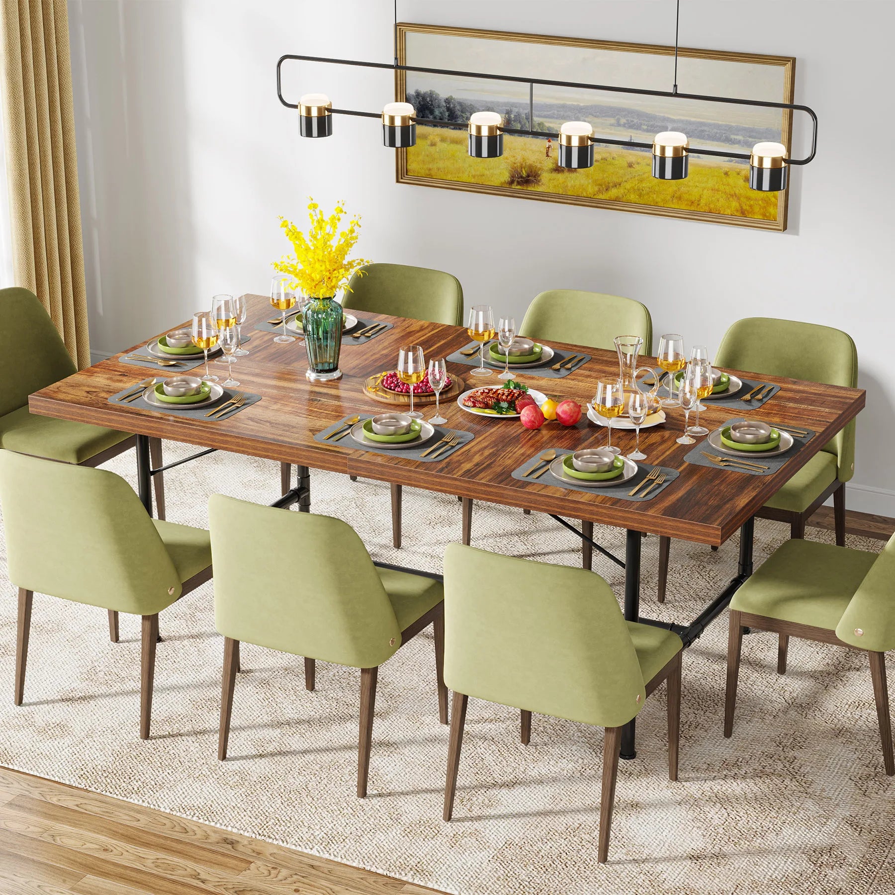 Wooden dining table with metal frame