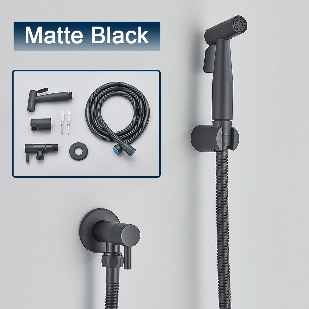 Black Single Cold Water Toilet Bidet Sprayer Faucet Bathroom Stainless Steel 304 Nickel Shower Bidet Wall Mounted Woman Cleaner