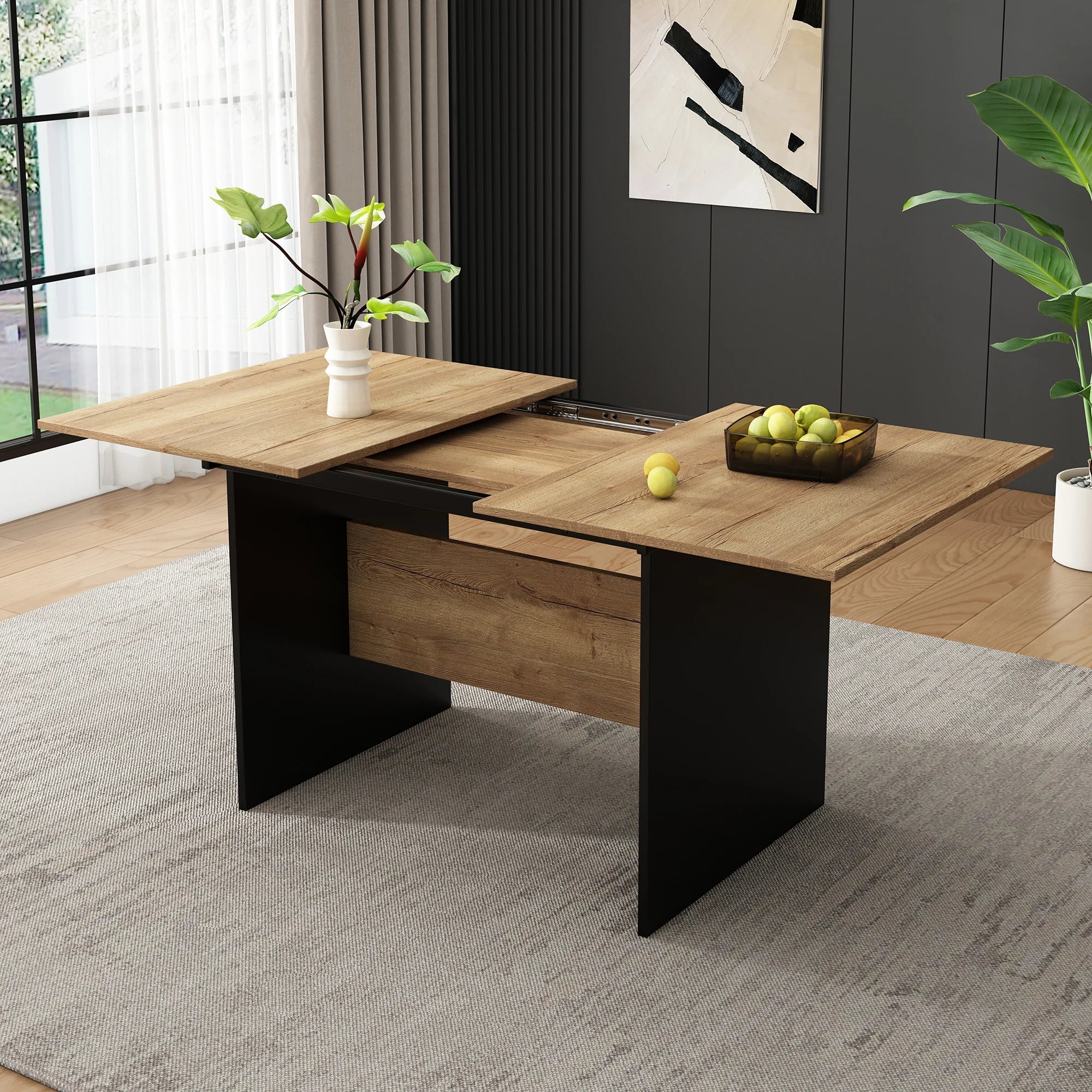 Modern extendable wooden dining table
