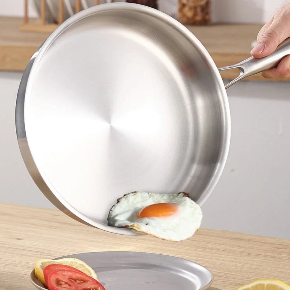 Stainless Steel Frying Pan – Uncoated Nonstick Skillet | Flat Bottom Saucepan for Gas & Induction