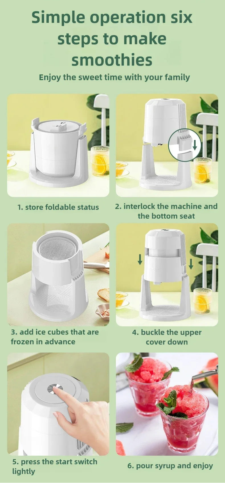 Electric Ice Shaver Machine – 2-Speed Adjustable Ice Crusher | Low Noise, High Output (3kg/min) | Household Ice Maker
