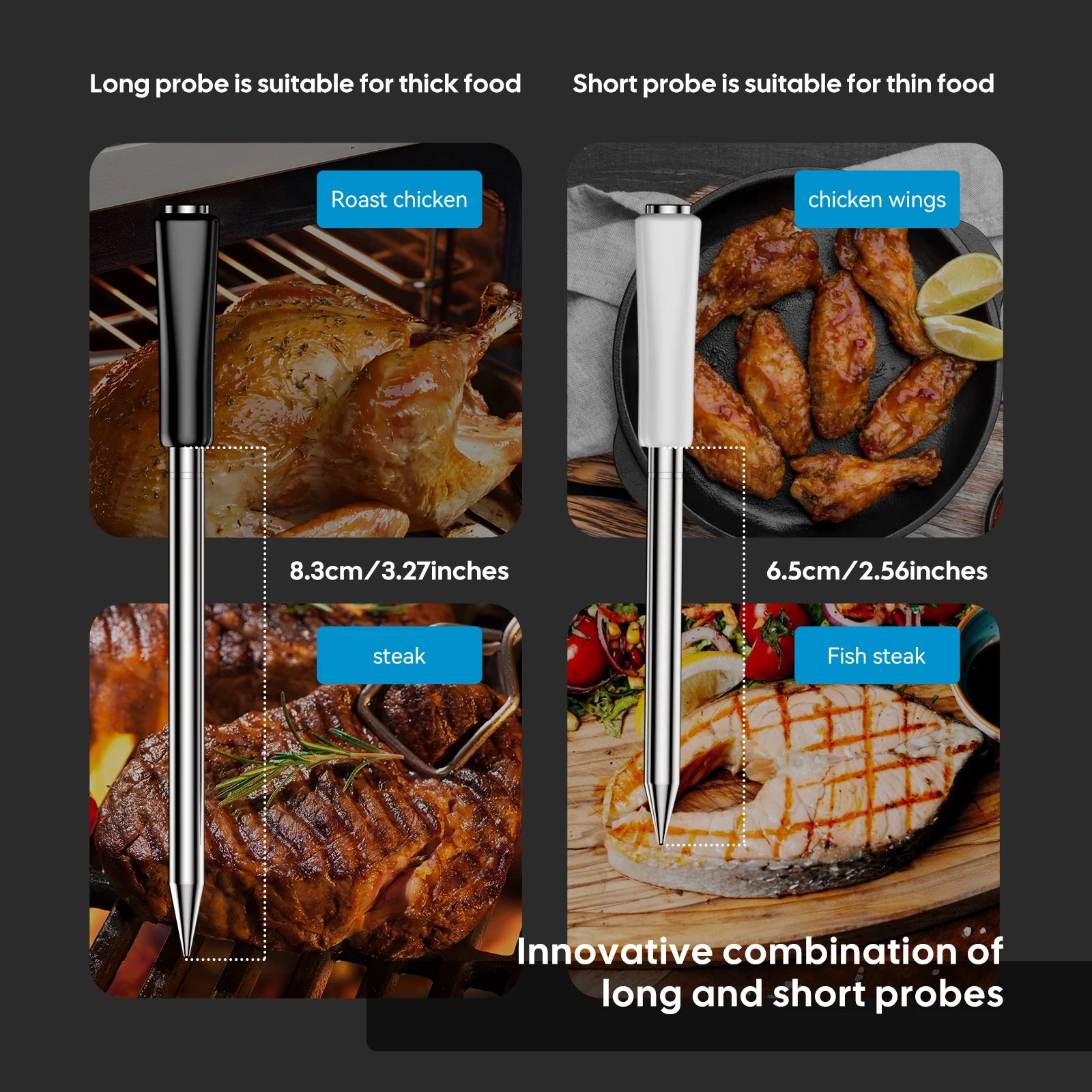 Smart WiFi & Bluetooth Meat Thermometer – Dual Probe Wireless BBQ Food Thermometer | Fast Response, Rechargeable, IP67, 100m Range