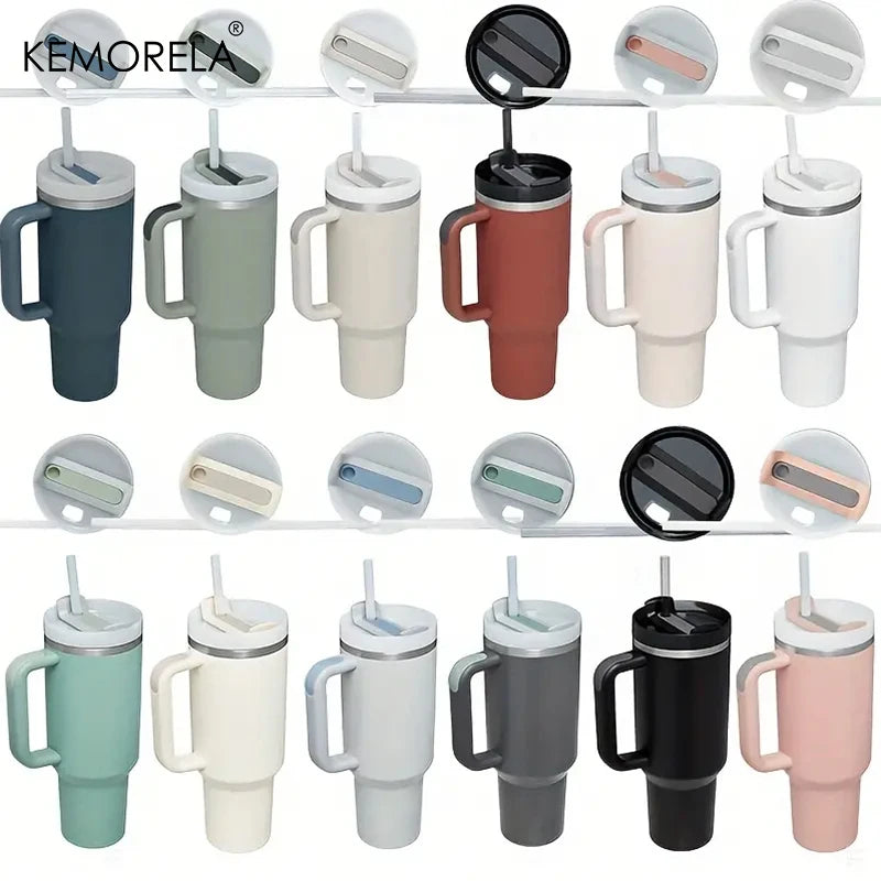 🥤 30/40oz Stainless Steel Tumbler with Handle – Vacuum Insulated Travel Mug with Lid & Straw