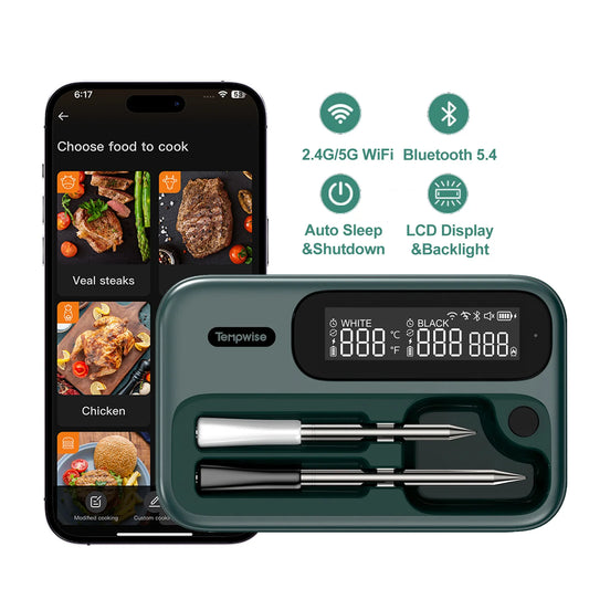 Smart WiFi & Bluetooth Meat Thermometer – Dual Probe Wireless BBQ Food Thermometer | Fast Response, Rechargeable, IP67, 100m Range