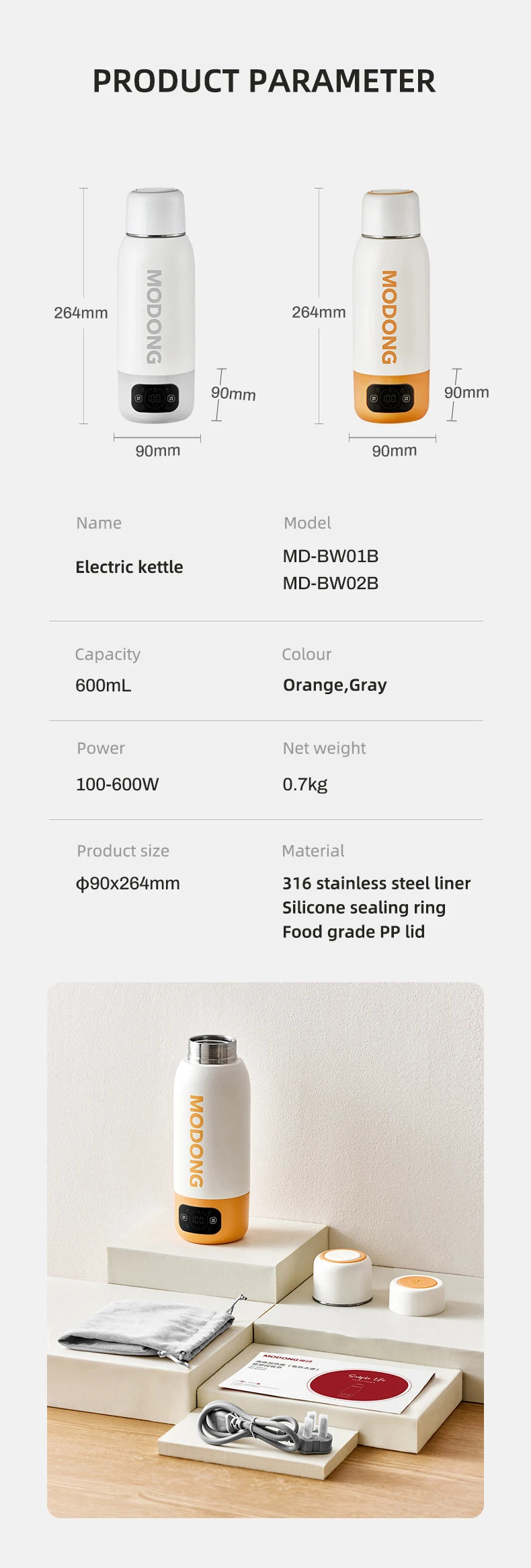 600ml Smart Travel Kettle – Portable Electric Heating Cup with Digital Display | Adjustable Temperature & 316 Stainless Steel | Fast Boil in 4–6 Min
