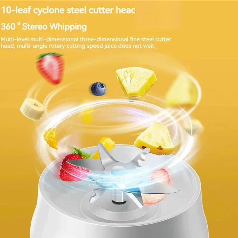 Portable Wireless Blender with Double Cups – 10-Blade High-Speed Juicer | 450ml | Rechargeable, Ice-Crushing, Baby Food & Smoothie Maker | White
