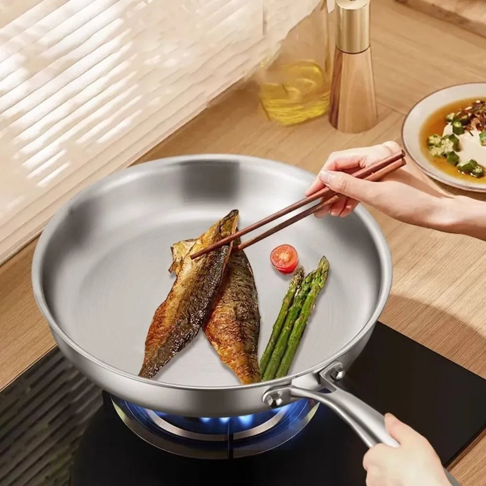 Stainless Steel Frying Pan – Uncoated Nonstick Skillet | Flat Bottom Saucepan for Gas & Induction