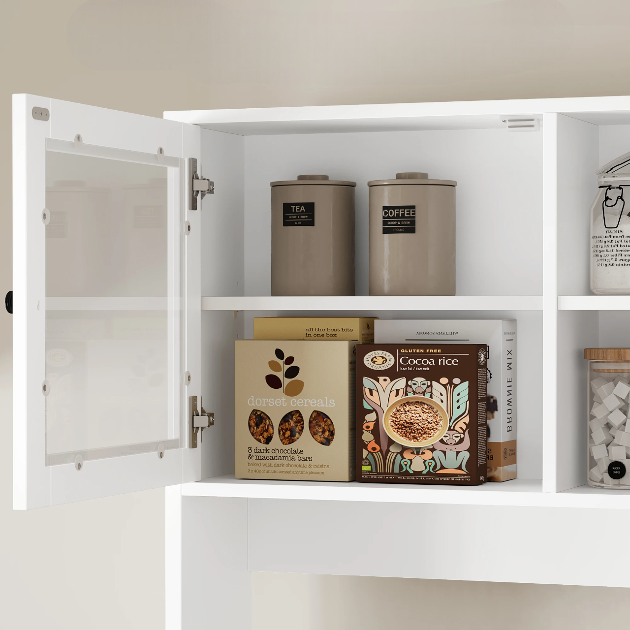 White kitchen sideboard with 4 drawers and glass doors 80x40x180cm