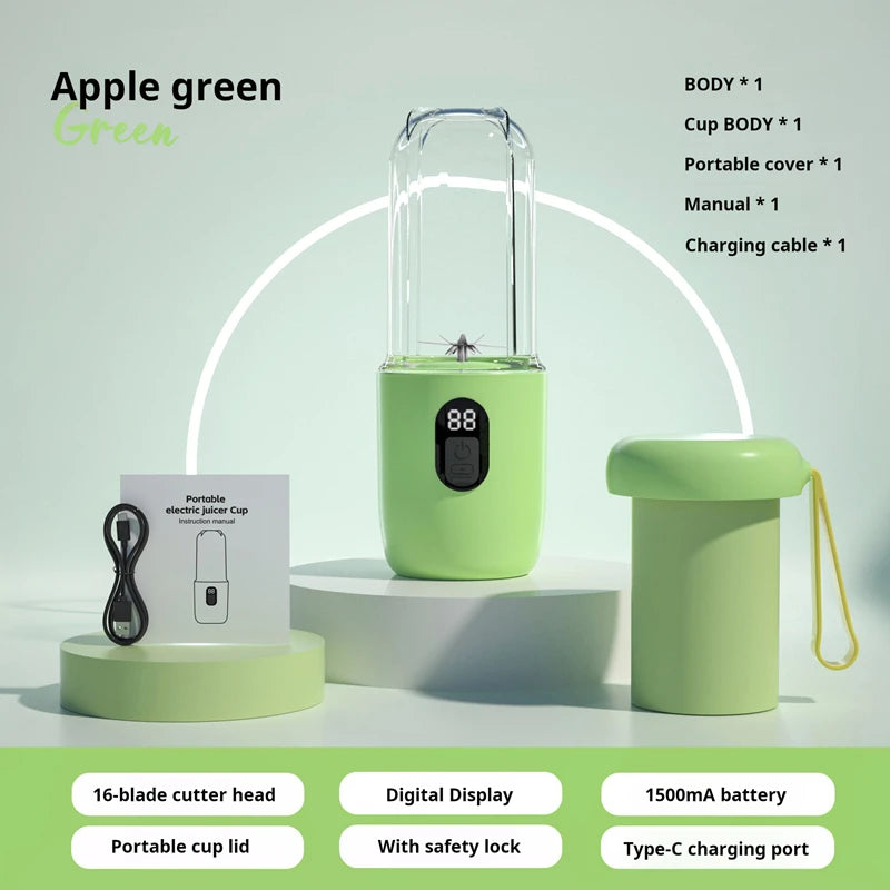 Portable USB Blender – 500ml Rechargeable Mini Juicer Bottle | Cordless Smoothie & Shake Maker with 1500mAh Battery