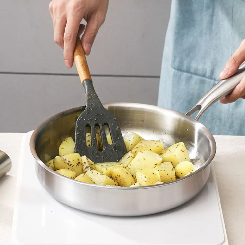 Stainless Steel Frying Pan – Uncoated Nonstick Skillet | Flat Bottom Saucepan for Gas & Induction
