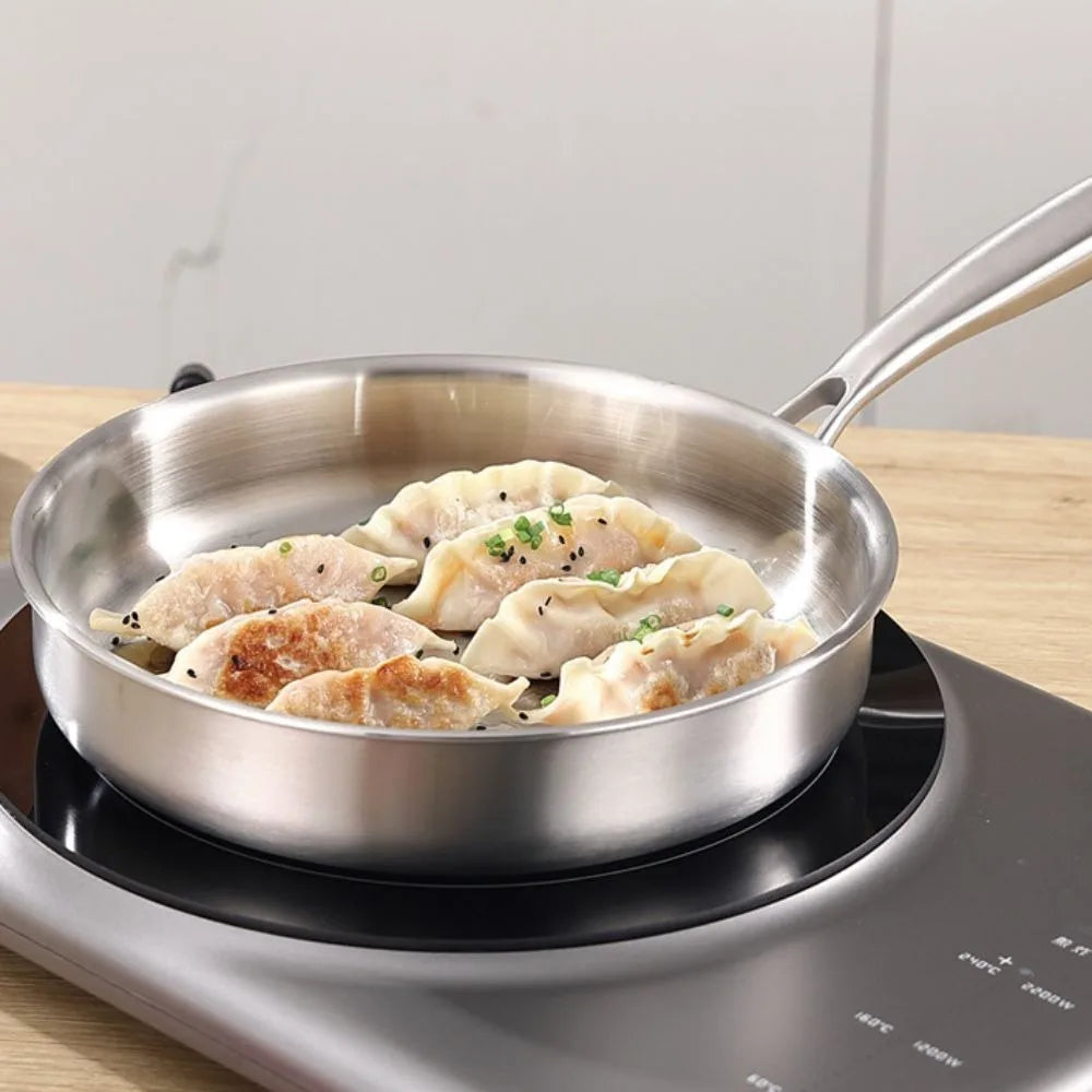 Stainless Steel Frying Pan – Uncoated Nonstick Skillet | Flat Bottom Saucepan for Gas & Induction