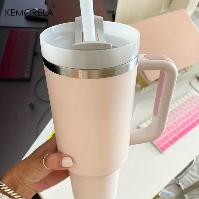 🥤 30/40oz Stainless Steel Tumbler with Handle – Vacuum Insulated Travel Mug with Lid & Straw