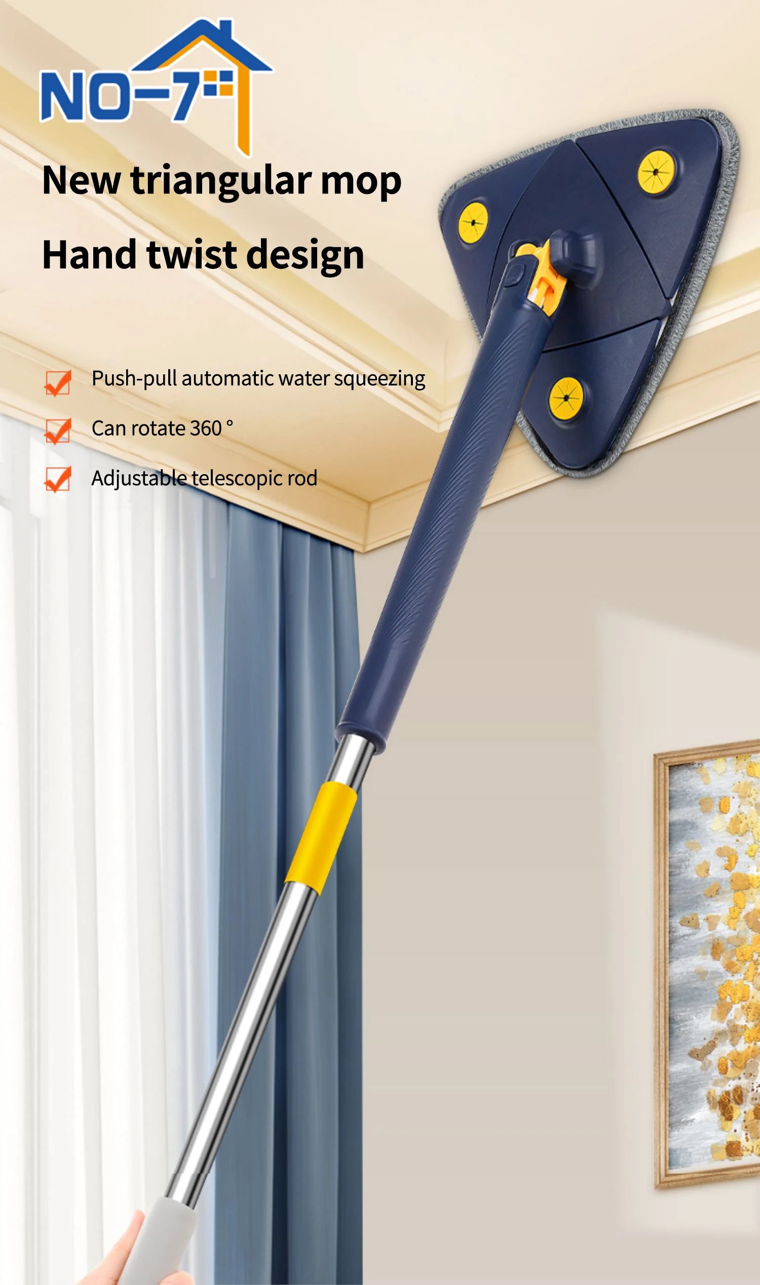 360° rotating triangular broom Powerful self-wringing