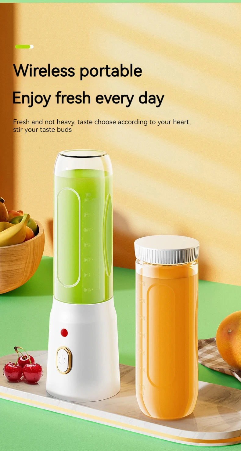 Portable Wireless Blender with Double Cups – 10-Blade High-Speed Juicer | 450ml | Rechargeable, Ice-Crushing, Baby Food & Smoothie Maker | White