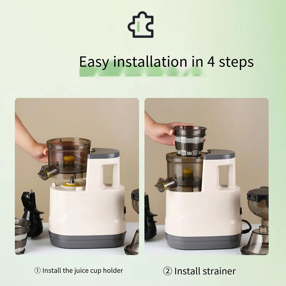 Slow Juicer Machine – Large Caliber Fruit & Vegetable Juice Extractor with Pulp Separator | Electric Juicer with Filter & Brush