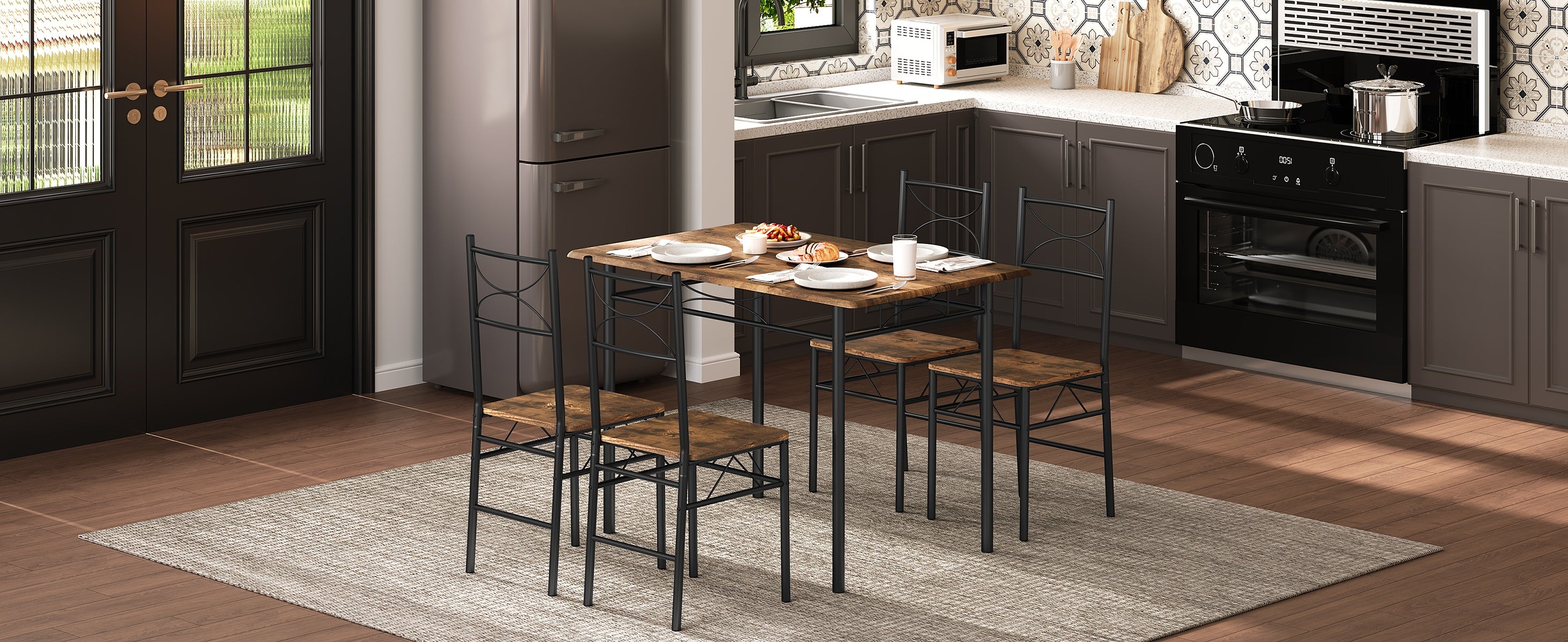 🍽️ Industrial Dining Table Set with 4 Chairs – 110 x 76 x 70 cm